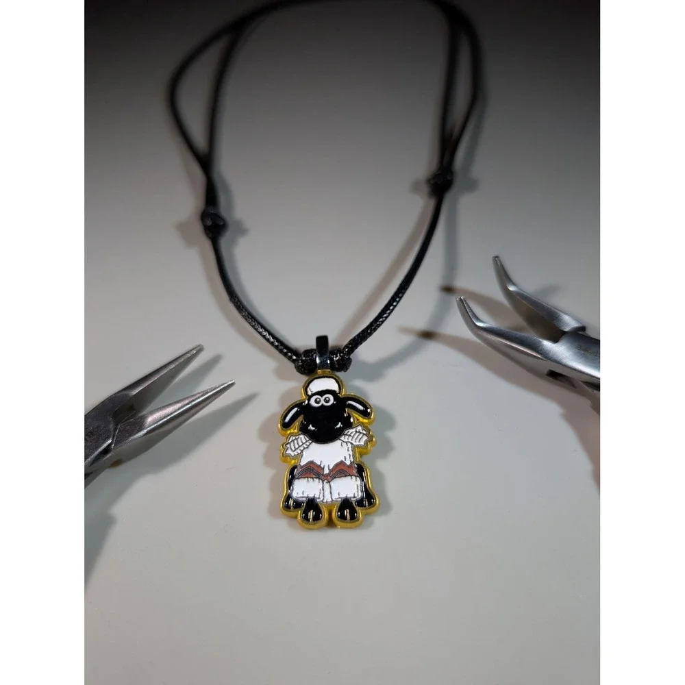 Wallace and Gromit Shaun the Sheep Repurposed Enamel Pin Necklace Adjustable